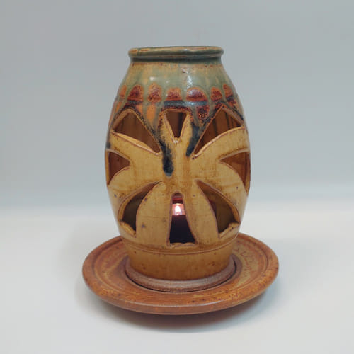 #220206 Candle Lantern Tan/Brown/Moss $22.50 at Hunter Wolff Gallery