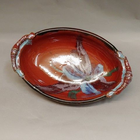 Bowl, Oval Biscuit Bowl 11x7 Red at Hunter Wolff Gallery