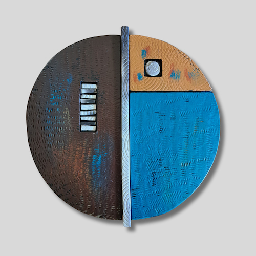 RC-017 Ceramic Wall Sculpture Blue/Brown $165 at Hunter Wolff Gallery