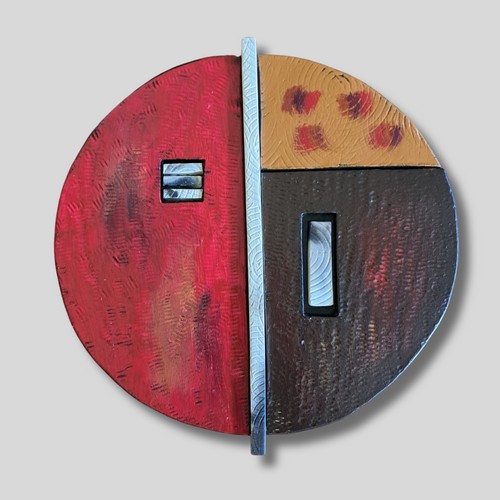 Click to view detail for RC018 Ceramic Wall Sculpture Small Sphere Red/Brown/Gold $165