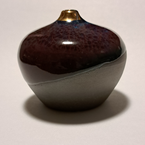 JP-002 Pottery Handmade Miniature Vase Chianti, Gray & Gold $68 at Hunter Wolff Gallery