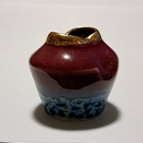 JP-006 Pottery Handmade Miniature Vase Gold, Port, Blue Speckle $68 at Hunter Wolff Gallery