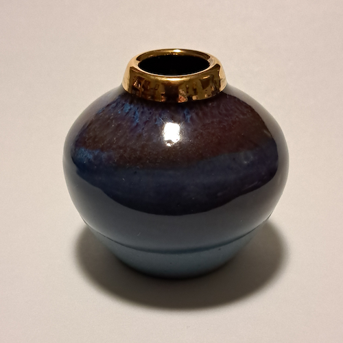 JP-007 Pottery Handmade Miniature Vase Gold, Port, Blue, Gray $68 at Hunter Wolff Gallery