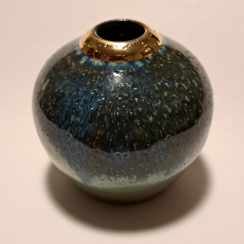 JP-008 Pottery Handmade Miniature Vase Gold, Blue, Sand, Gray $68 at Hunter Wolff Gallery
