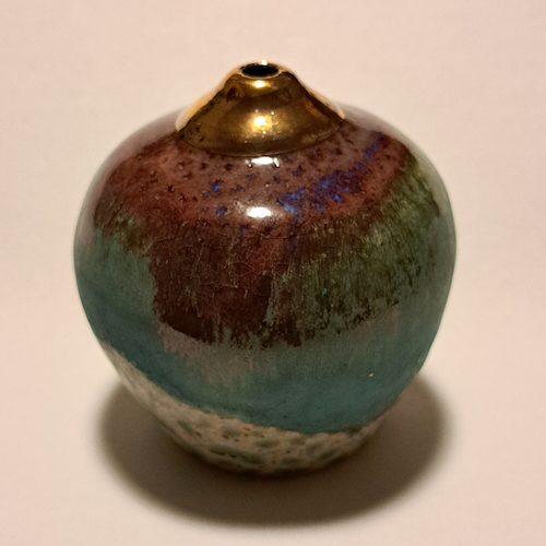 Click to view detail for JP-012 Pottery Handmade Miniature Vase Gold, Merlot, Teal-Blue $68