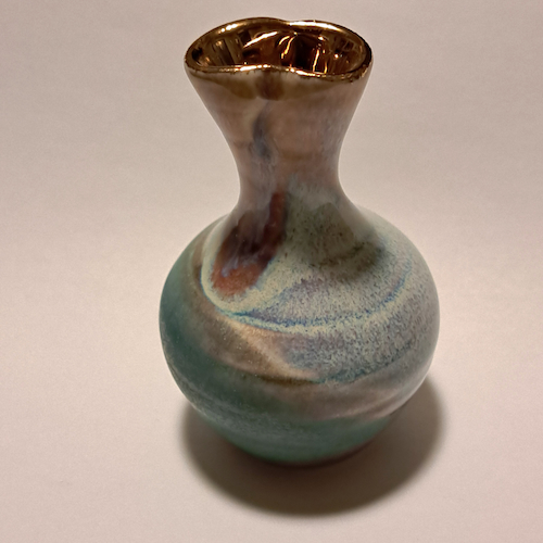 JP-013 Pottery Handmade Miniature Vase Gold, Stormy Sky, Earth & Sea $68 at Hunter Wolff Gallery