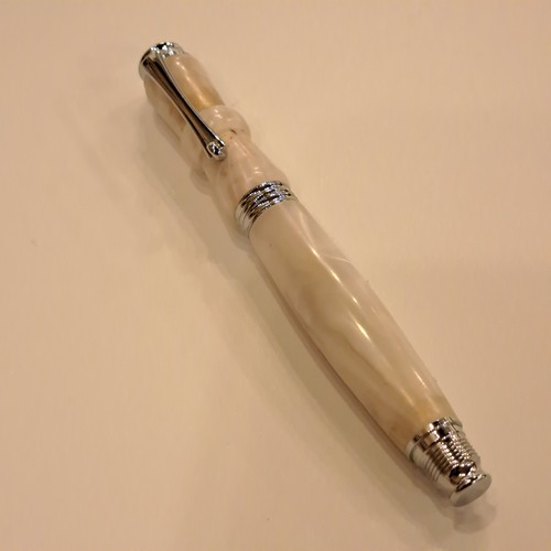 CR-013 Pen - White Marbled Acrylic/Silver Screw Cap $60 at Hunter Wolff Gallery