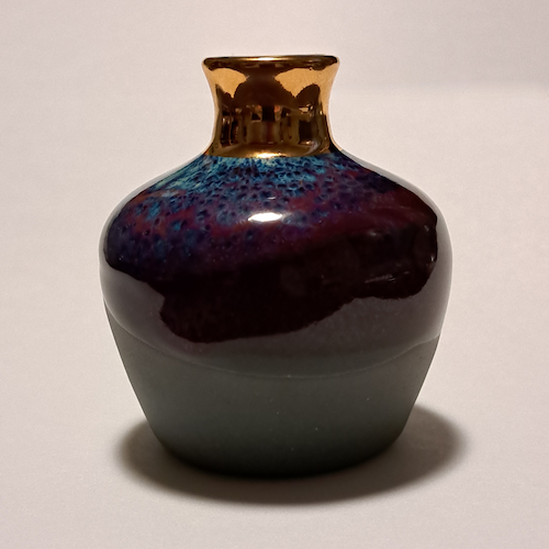 JP-017 Pottery Handmade Miniature Vase Gold, Blue, Chianti, Gray $68 at Hunter Wolff Gallery
