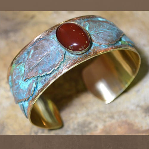 EC-098 Cuff, Overlapping Leaves with Carnelian $120 at Hunter Wolff Gallery