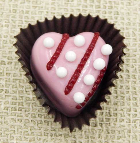 HG-005 Strawberry Choc Heart with Lines, Dots $43 at Hunter Wolff Gallery