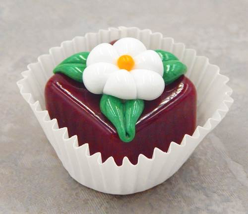 HG-016 Deep Cherry Chocolate Cube with White Flower $43 at Hunter Wolff Gallery