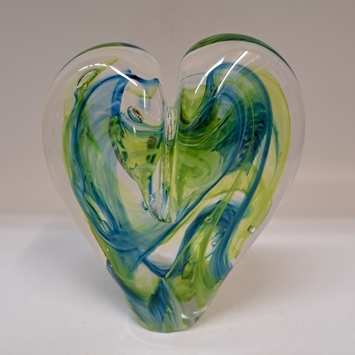 DG-154 Blown Glass Heart Lime Green & Aqua $112 at Hunter Wolff Gallery