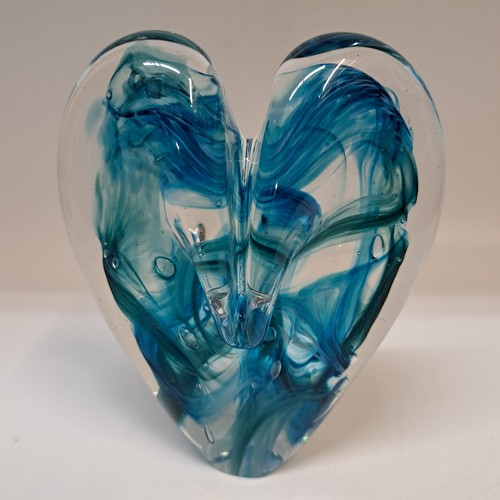 DG-153 Blown Glass Heart Teal Waves $112 at Hunter Wolff Gallery