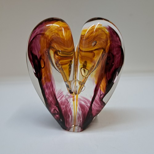 Click to view detail for DG-159 Blown Glass Heart Amber & Raspberry $112