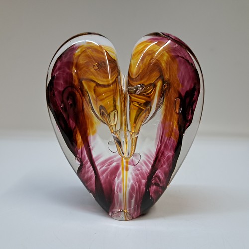DG-159 Blown Glass Heart Amber & Raspberry $112 at Hunter Wolff Gallery