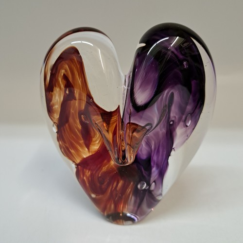 Click to view detail for DG-177 Blown Glass Heart Burnt Orange & Purple $112
