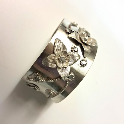 DKC-2040 Cuff, Sterling Silver Flowers, Texture $300 at Hunter Wolff Gallery