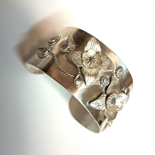 DKC-2040 Cuff, Sterling Silver Flowers, Texture $300 at Hunter Wolff Gallery