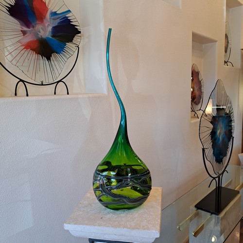 VC-009 Goccia Vase Lime/Steel $1100 at Hunter Wolff Gallery