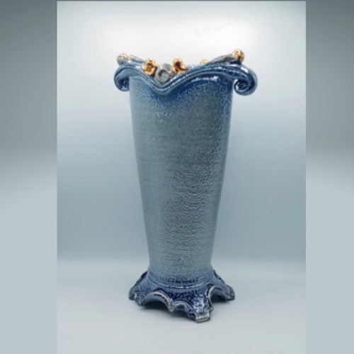 #210355 Vase Salt-Fired with Gold/Silver $129 at Hunter Wolff Gallery