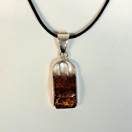 HWG-2401 Pendant, Chunky Amber & Silver Arch $58 at Hunter Wolff Gallery