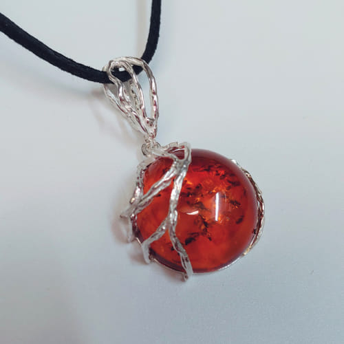 HWG-030 Pendant, Round, Silver Overlay, Amber $56 at Hunter Wolff Gallery