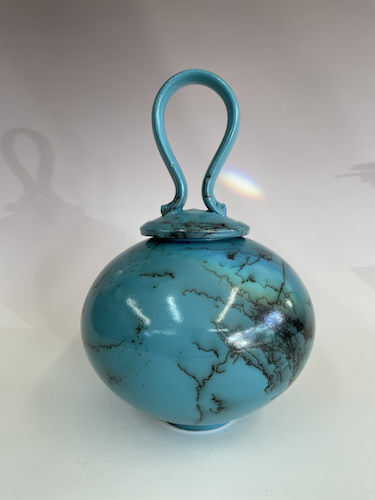 BS-045 Vessel Horsehair Blue Glaze, Lidded $195 at Hunter Wolff Gallery
