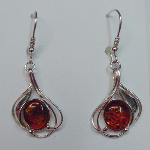 HWG-058 Earrings, Round Amber, Silver Swirl $41 at Hunter Wolff Gallery