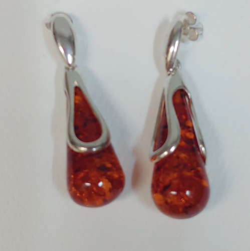 HWG-078 Earrings, Drop Amber; Silver Teardrop; Post $64 at Hunter Wolff Gallery