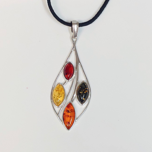 HWG-083 Pendant Silver Leaf with 4 oval, multicolor $64 at Hunter Wolff Gallery