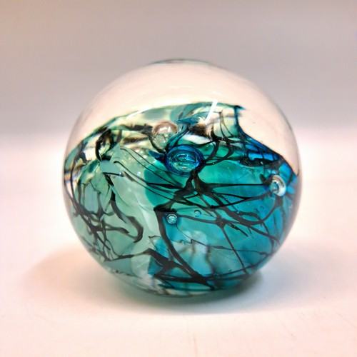 DB-907 Paperweight - Sm. Aqua Lightning at Hunter Wolff Gallery