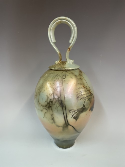 BS-011 Vase, Lidded Saggar Fired 16.75 x 7 $395 at Hunter Wolff Gallery