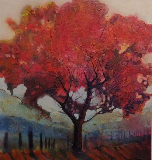 Blushing Red Tree 34x32  $1900 at Hunter Wolff Gallery