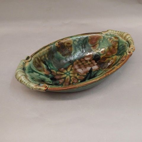 Bowl, Oval Biscuit Bowl 11x7 Green at Hunter Wolff Gallery