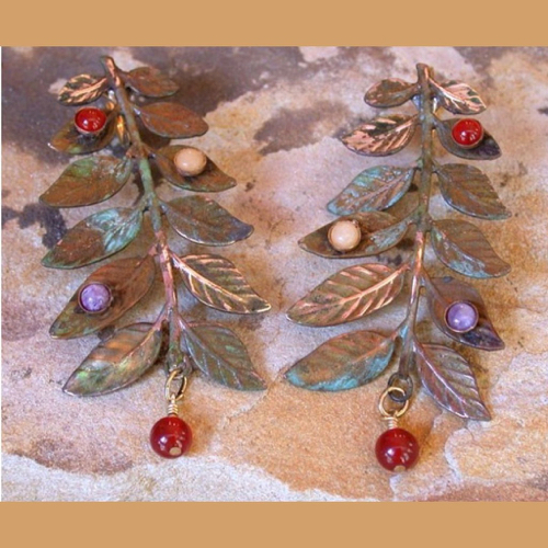 EC-111 Earrings-Olive Patina Brass Large Bayberry Branch $113 at Hunter Wolff Gallery