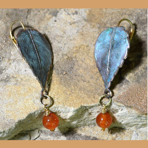 EC-108 Earrings-Classic Leaves with Carnelian $70 at Hunter Wolff Gallery