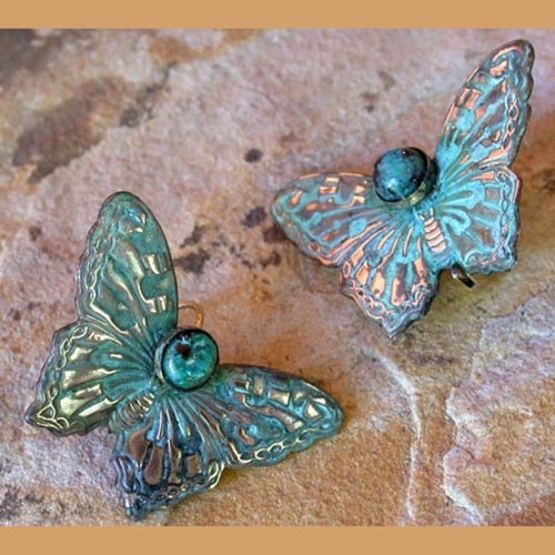 EC-117 Earrings-Decorative Butterfly Dangle - Chrysocolla $48 at Hunter Wolff Gallery