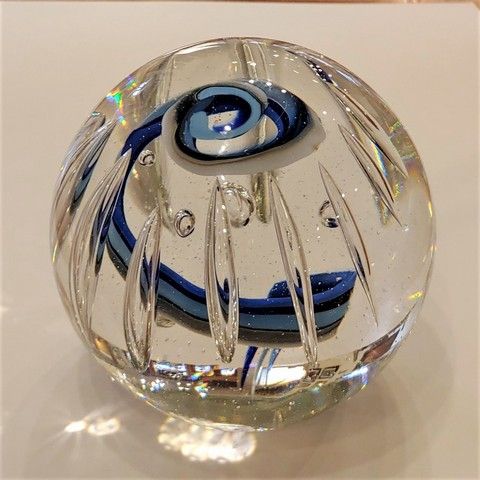 DB-437 Paperweight Blue Bubble Globe 3.5 $125 at Hunter Wolff Gallery