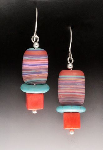 Click to view detail for MB-E387B Earrings Earth Colors, TQ & Coral