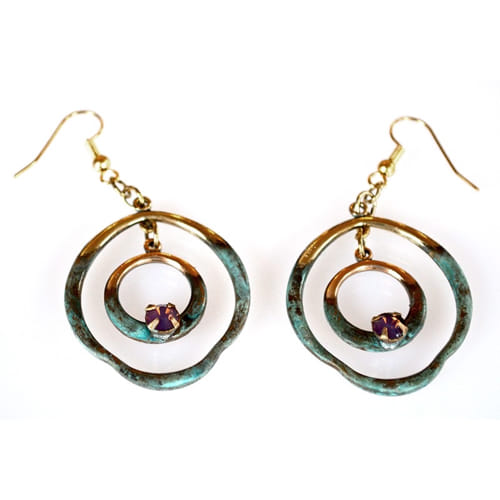 EC-061 Earrings Double Asymmetrical Sculptural Circles, Crystals $62 at Hunter Wolff Gallery