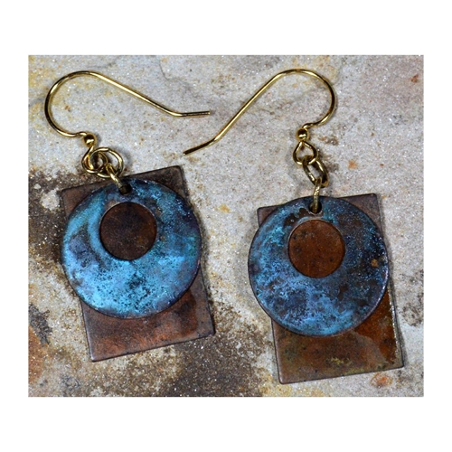 EC-114 Earrings- Bohemian Chic Open Circle on Rectangle Stacked Double Dangle $75 at Hunter Wolff Gallery