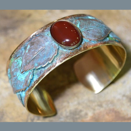 EC-049 Cuff, Overlapping Leaves with Carnelian $90 at Hunter Wolff Gallery