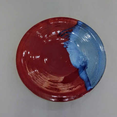 MW-351 Platter, Stoneware Red & Blue at Hunter Wolff Gallery