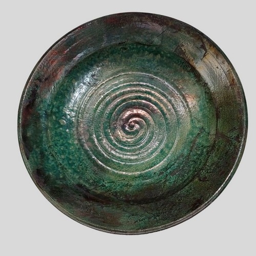 MW-358 Raku Platter Medium Green & Copper $180 at Hunter Wolff Gallery