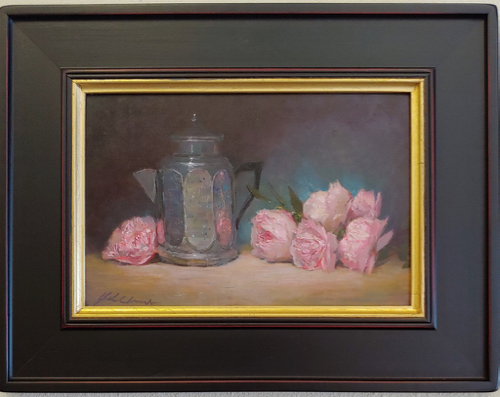 Silver Kettle with Peonies 8x12 $475 at Hunter Wolff Gallery