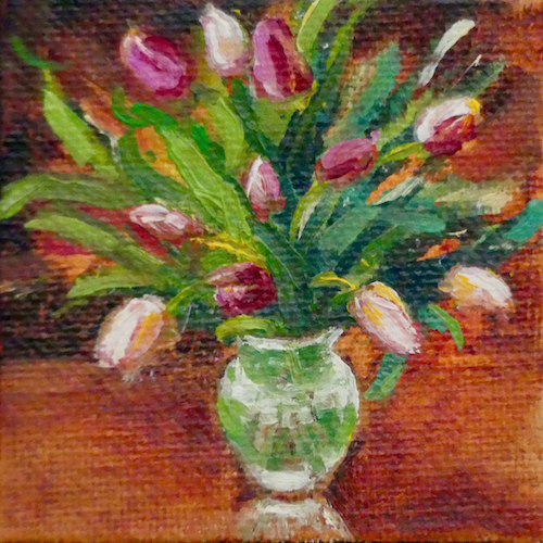 Tiny Tulips 3x3 $125 at Hunter Wolff Gallery