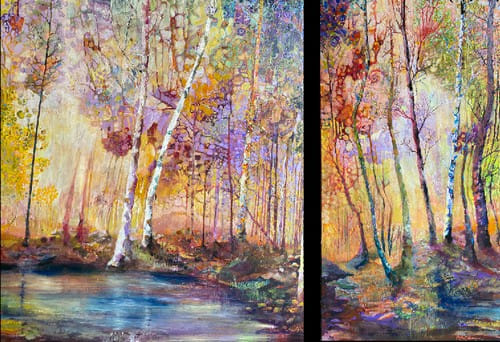 Totem Trees 48x72 Diptych $6100 at Hunter Wolff Gallery