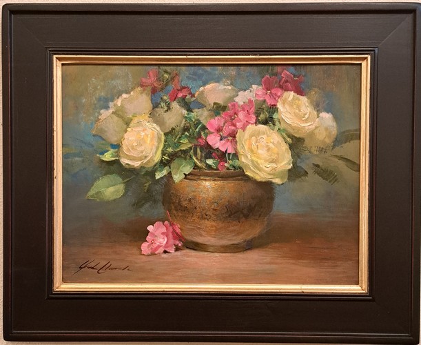 Yellow Roses & Geraniums 12x16 $950 at Hunter Wolff Gallery