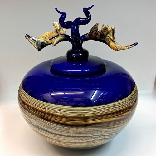 GBG-014 Round Vessel, Strata Cobalt $1695 at Hunter Wolff Gallery