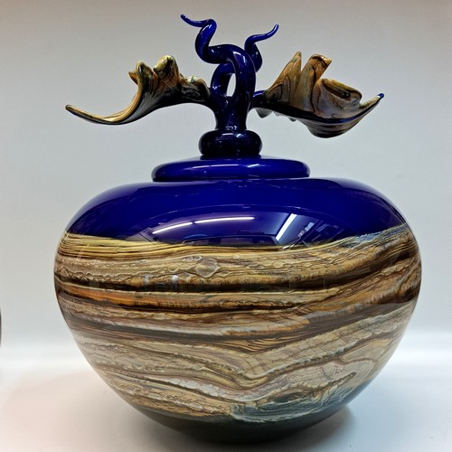 GBG-014 Round Vessel, Strata Cobalt $1695 at Hunter Wolff Gallery